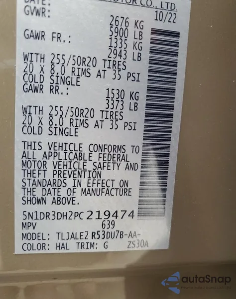 2023 Nissan Pathfinder Platinum from USA, damaged, VIN 5N1DR3DH2PC219474